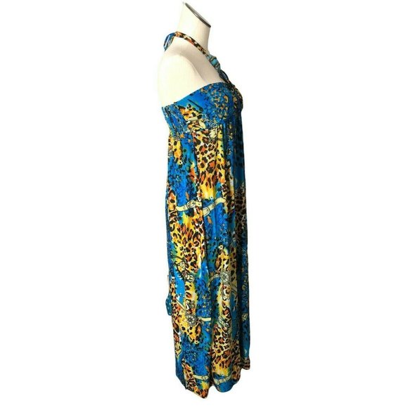 Maxi Dress Blue Womens Large Bathing Suit Cover MuMu Silk Blend Elastic Back NWT - Picture 5 of 9